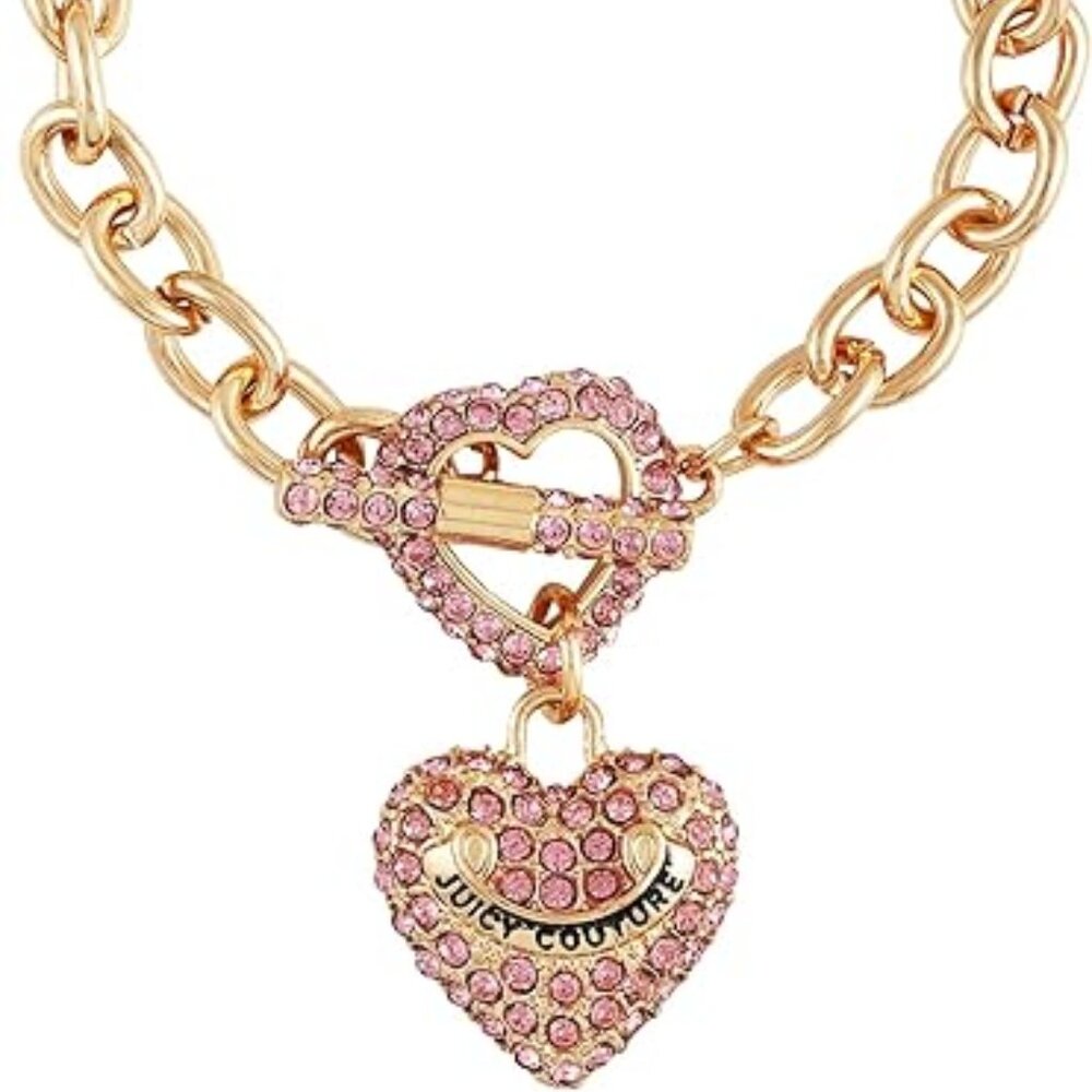 Juicy Couture Light Rose Heart Charm Toggle Bracelet